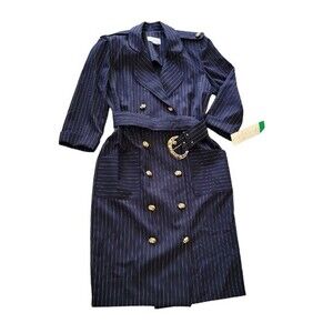 NWT vintage women's Periwinkle Navy stripped rare button down belted dress, 10